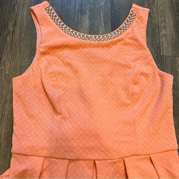 Alya Coral Sleeveless Fitted Beaded Pearl Neck V Back 
Cocktail Bow Dress PartyM - Picture 12 of 15